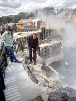 Two scientists testing water at Whakarewarewa Village 