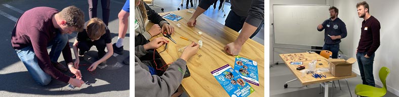 Calum Gordon and Charlie Ruffman delivering their solar cells workshop with home school students in Tauranga