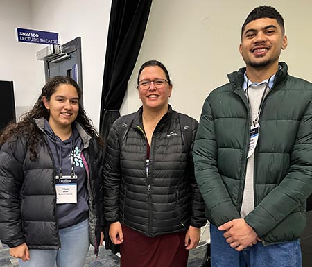 Maia Dean, Associate Professor Pauline Harris, and Jesse Teumohenga