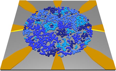 Schematic of a percolating network of nanoparticles